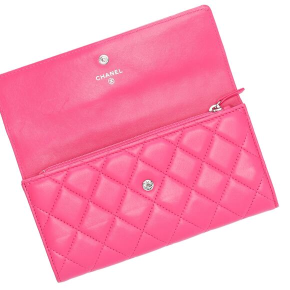 CHANEL Matelasse Long Flap Wallet Fuschia Pink Lambskin - Picture 5 of 6